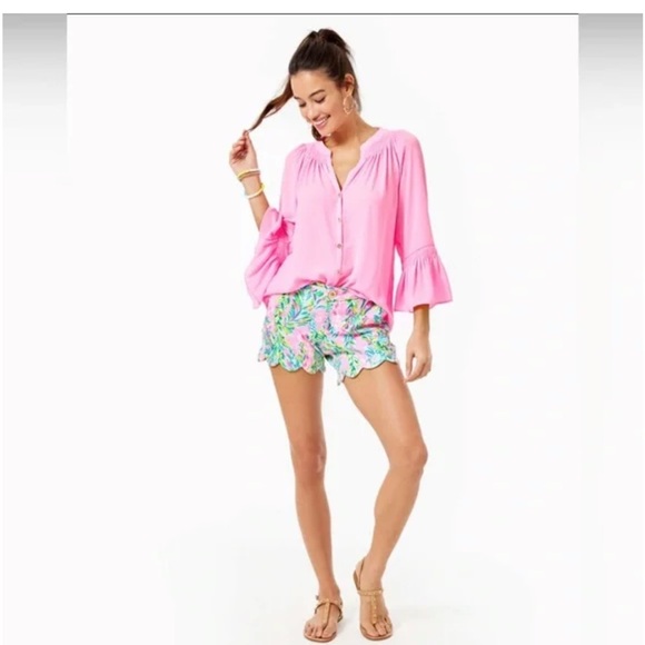 Lilly Pulitzer Pink Scalloped Knit Unicorn of the Sea Shorts - Picture 3 of 8